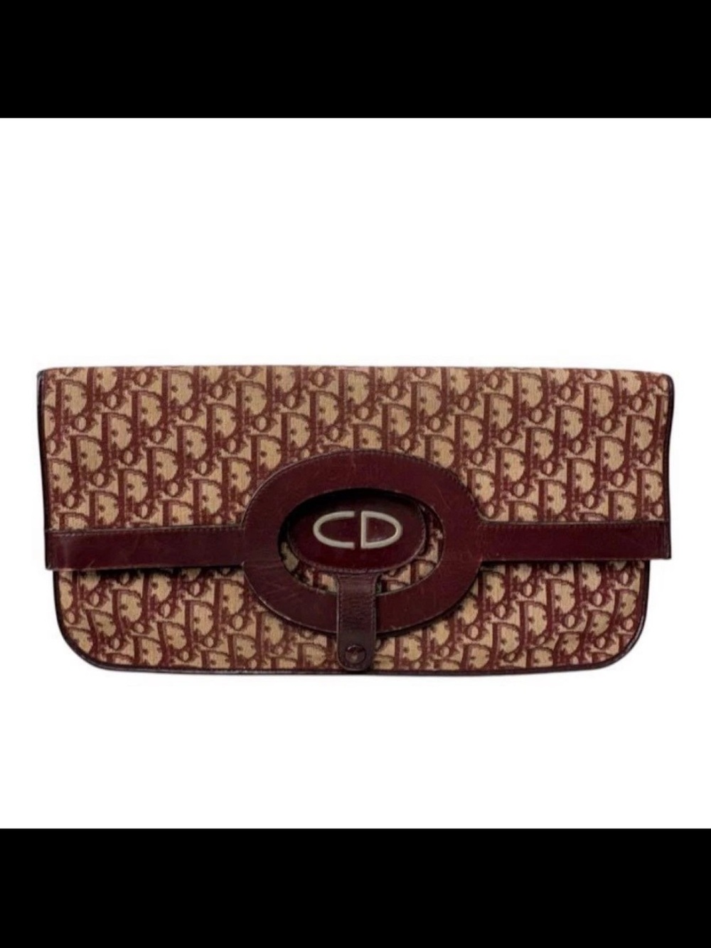 Dior Beige and Burgundy Monogram Clutch with CD Emblem